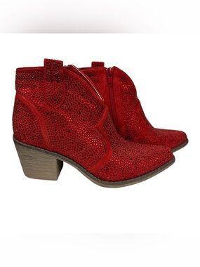 Pierre Dumas Red Rhinestone Sparkle Western Ankle Boots Size 6 1/2